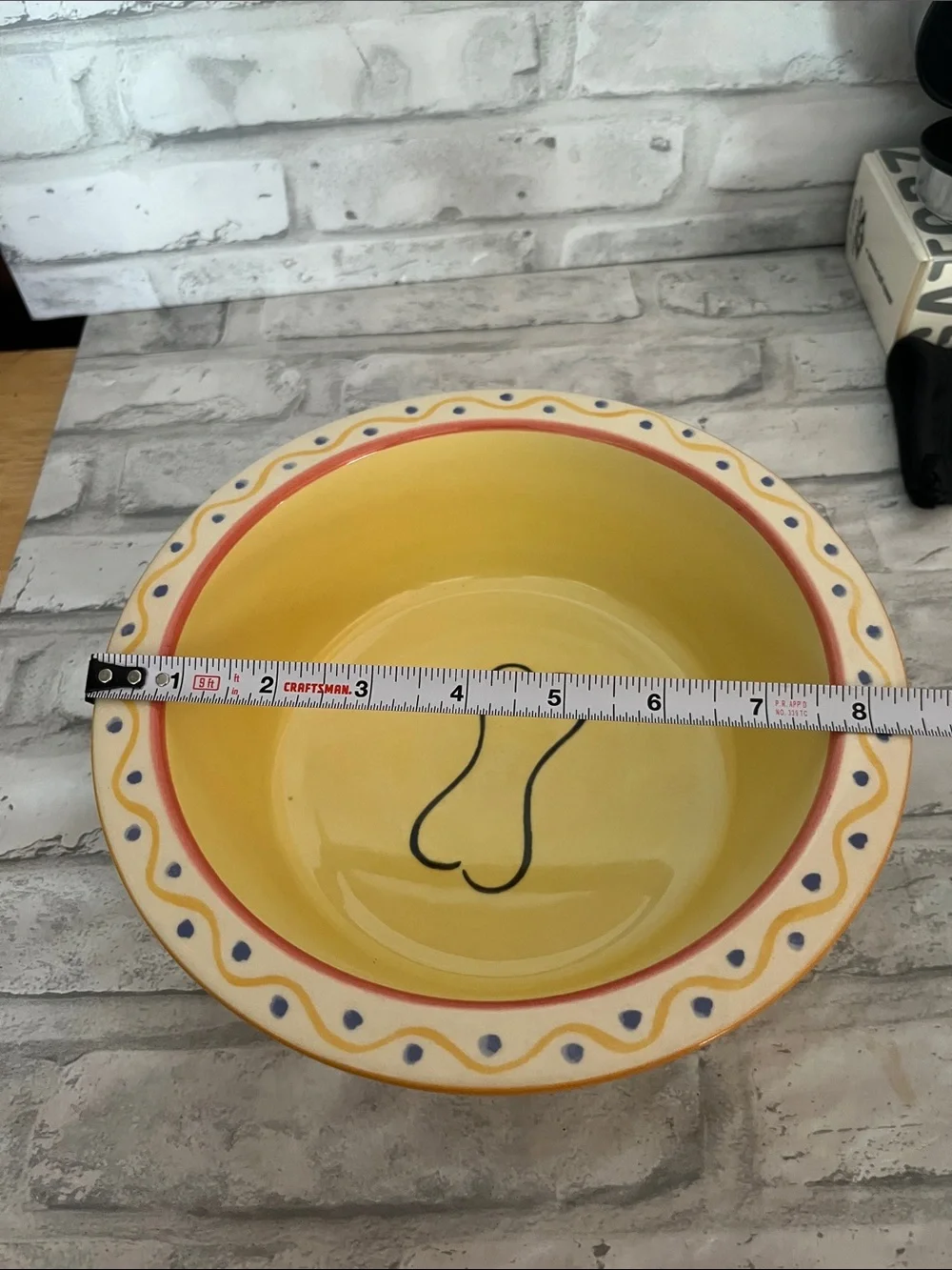Pfaltzgraff Yellow Ceramic Dog Bowl Painted Bone Motif pistoulet Jane Kolpen